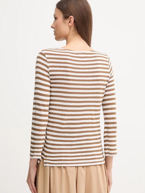 United Colors of Benetton longsleeve z domieszką lnu kolor brązowy 38O0D109X