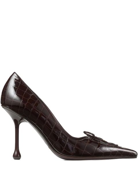 Jimmy Choo 95mm Scarlett bow croc-embossed leather pumps - Brown - zdjęcie produktu nr 1