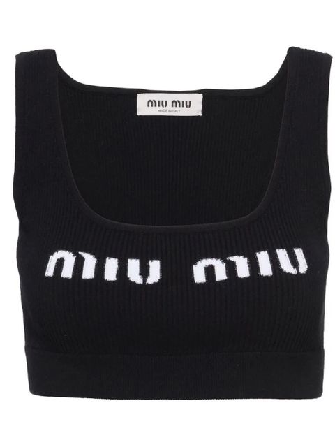 Miu Miu cropped logo-knit tank top - Black - zdjęcie produktu nr 1
