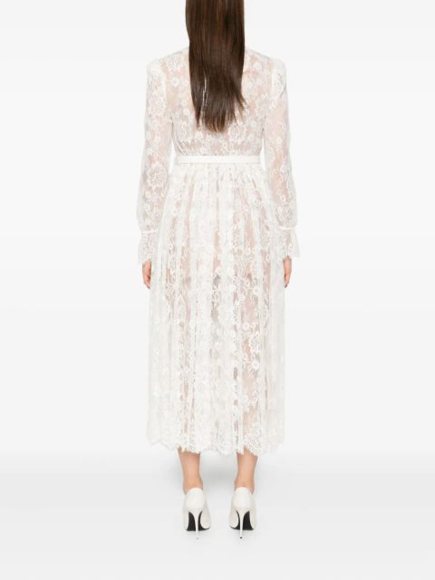 Self-Portrait lace pussy-bow midi dress - White
