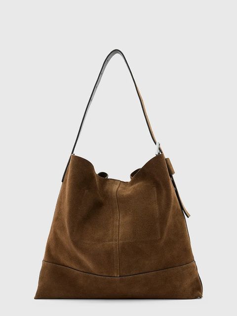 AllSaints torebka zamszowa ASHA kolor brązowy W368XD