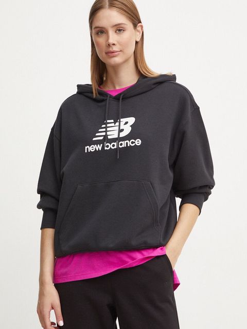 New Balance bluza damska kolor czarny z kapturem z nadrukiem WT41504BK