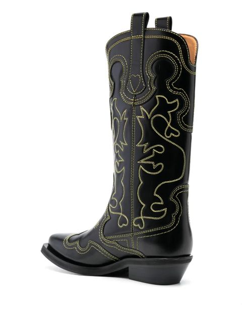 GANNI 45mm western leather boots - Black
