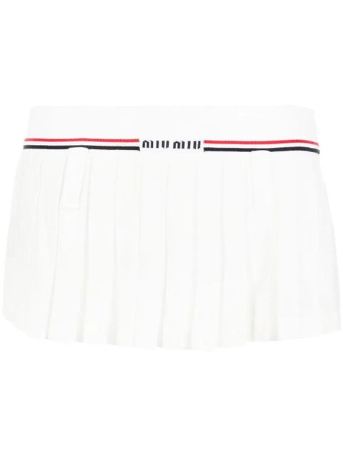 Miu Miu intarsia-logo pleated skirt - White - zdjęcie produktu nr 1