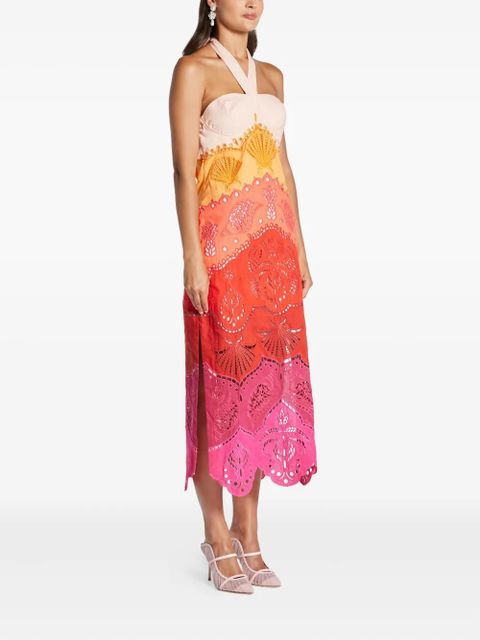 FARM Rio embroidery-eyelet halter-neck midi dress - Neutrals
