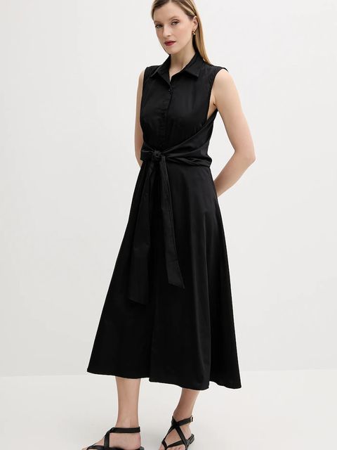 Answear.LAB sukienka bawełniana kolor czarny midi rozkloszowana - zdjęcie produktu nr 2