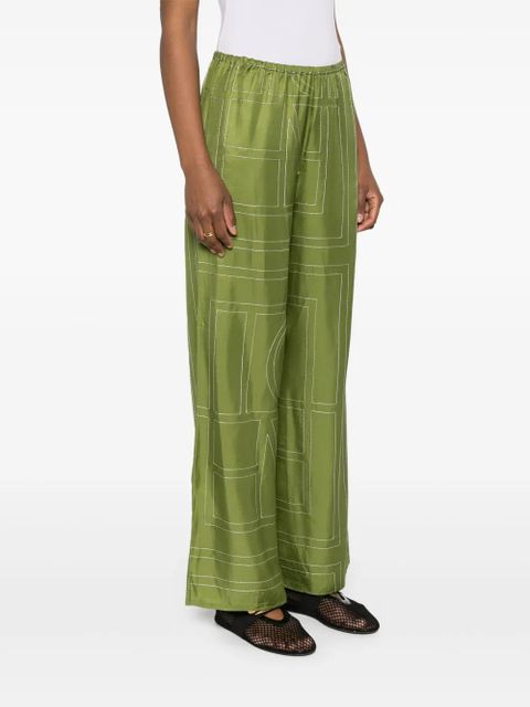 TOTEME monogram silk straight-leg trousers - Green