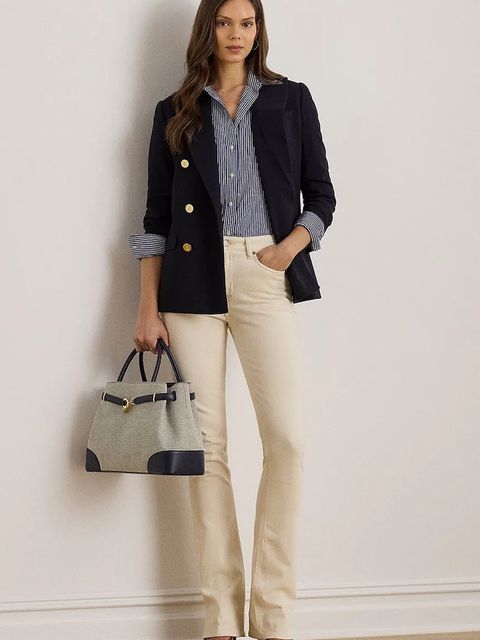 Lauren Ralph Lauren koszula bawełniana damska kolor niebieski regular z kołnierzykiem klasycznym 200P03513