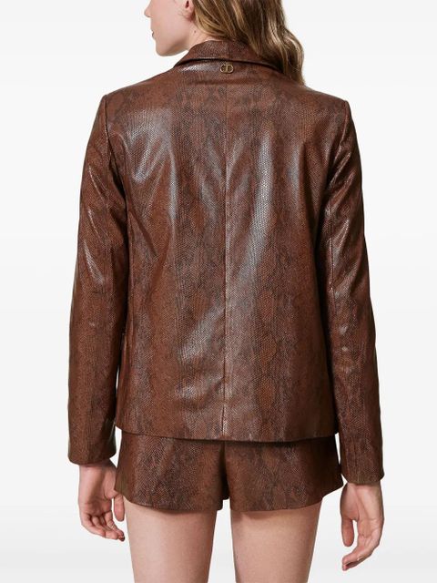 TWINSET lizard-skin effect faux leather blazer - Brown