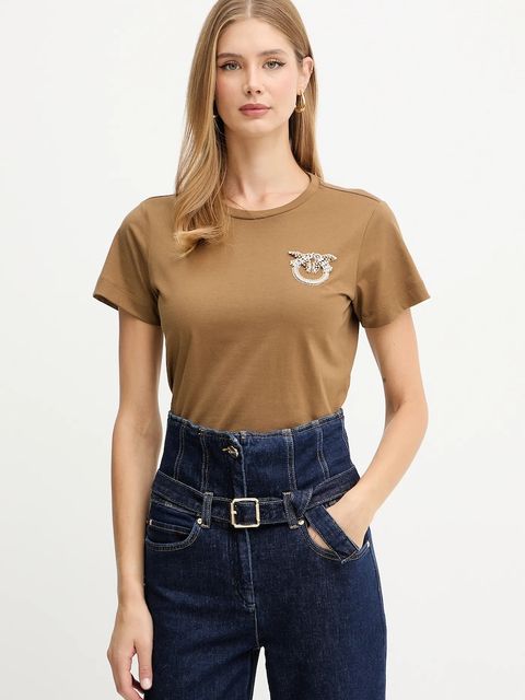 Pinko t-shirt bawełniany damski kolor brązowy 103320 A2RN - zdjęcie produktu nr 1