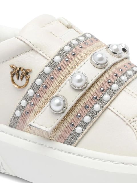 PINKO pearl-embellished platform sneakers - White