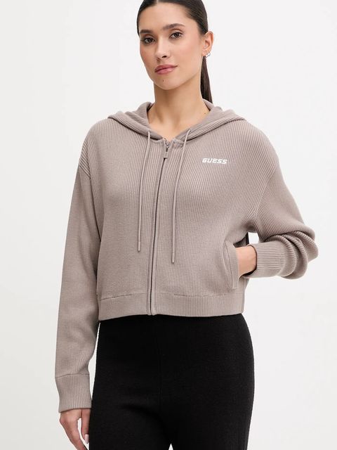 Guess bluza z domieszką wełny FLAMINIA kolor beżowy z kapturem gładka V5BR05 Z3JD2 - zdjęcie produktu nr 1