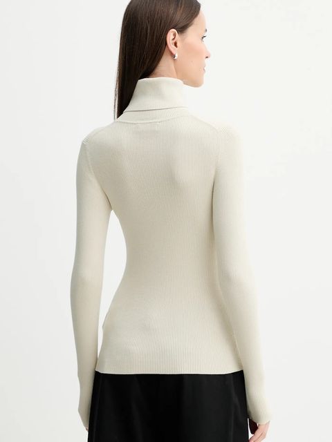 Calvin Klein Jeans sweter damski kolor beżowy lekki z golfem LV047D350G