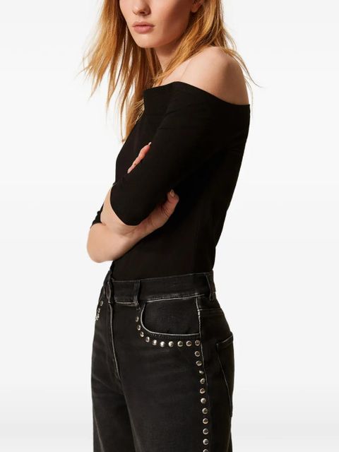 TWINSET asymmetric collar T-shirt - Black