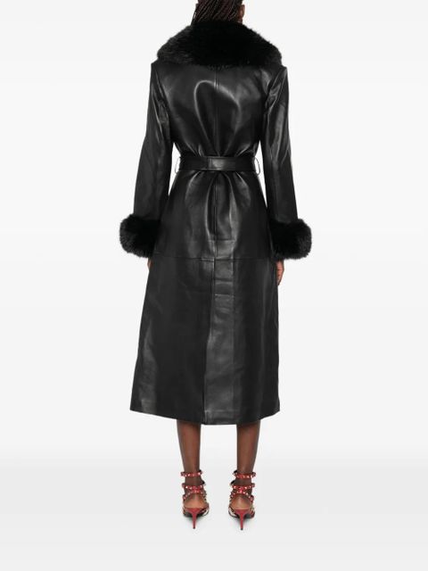 Self-Portrait faux fur-collared belted coat - Black