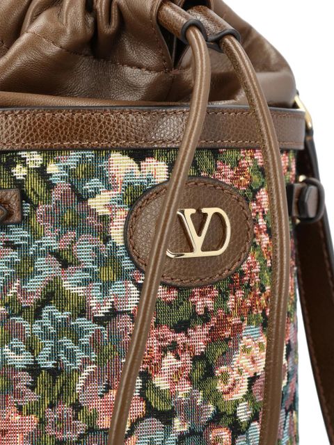 Valentino Garavani Vlogo floral-print bucket bag - Brown