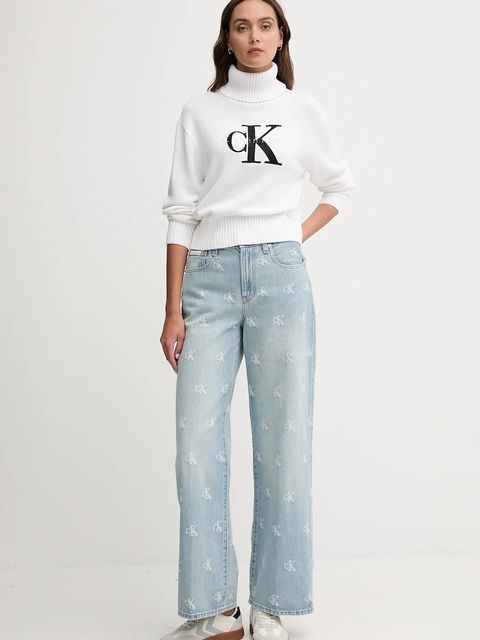 Calvin Klein Jeans sweter damski kolor biały z golfem LV047D354G - zdjęcie produktu nr 2