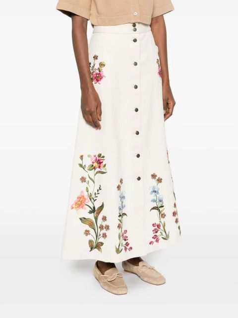 Valentino Garavani floral-print buttoned maxi skirt - Neutrals
