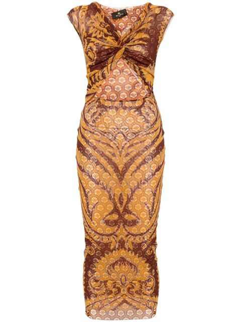 ETRO graphic-print mesh maxi dress - Brown - zdjęcie produktu nr 1