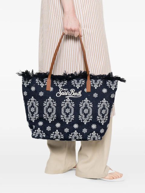 MC2 Saint Barth fringed-detail floral-embroidery tote bag - Blue - zdjęcie produktu nr 2