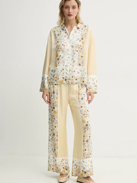 MUNTHE koszula jedwabna FAIZA kolor beżowy relaxed z kołnierzykiem klasycznym 251101025118 - zdjęcie produktu nr 2