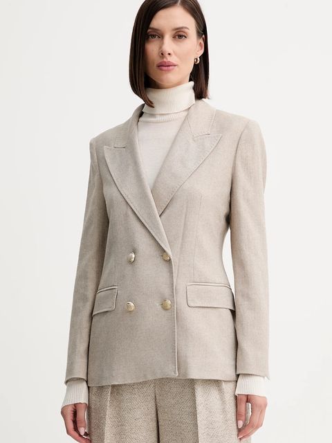 Marella marynarka z wełną kolor beżowy dwurzędowa gładka 2523046102200 - zdjęcie produktu nr 1