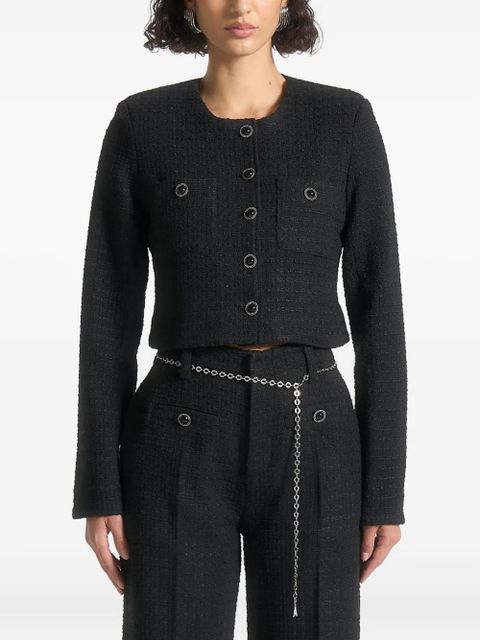 Manière De Voir Celine pearl-detail cropped tweed jacket - Black - zdjęcie produktu nr 1