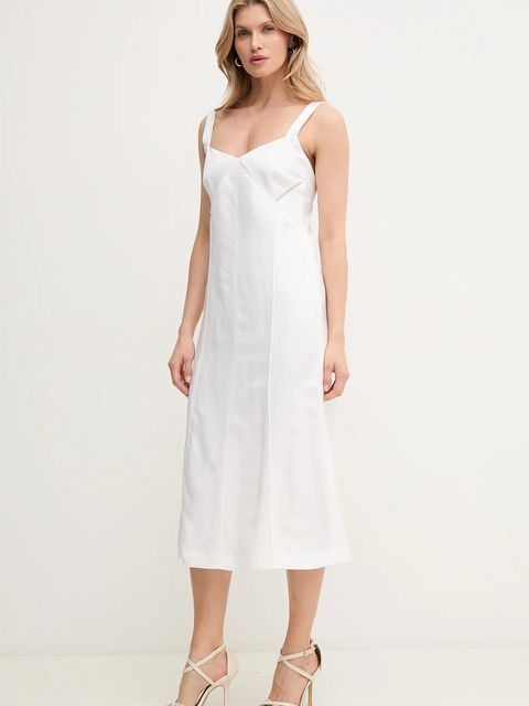 BOSS sukienka z domieszką lnu