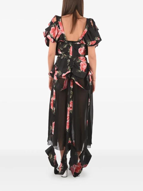 Maison Margiela floral-print ruffled dress - Black