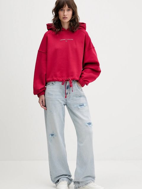 Tommy Jeans bluza bawełniana damska kolor różowy z kapturem z nadrukiem DW0DW21607 - zdjęcie produktu nr 2