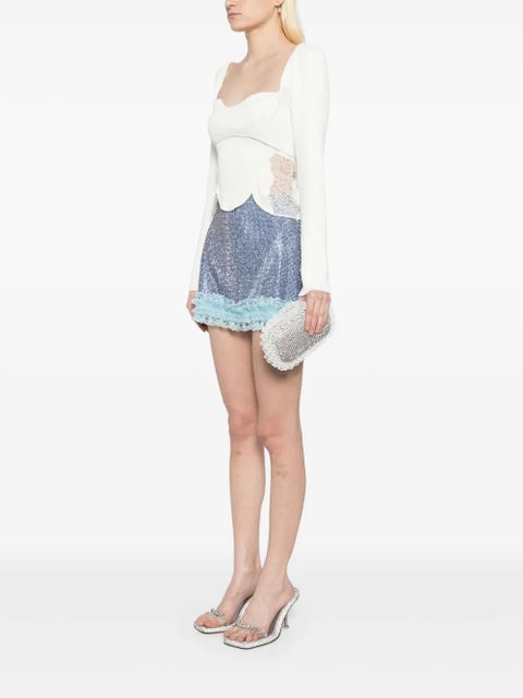 Self-Portrait crystal lace-detail clutch bag - Silver