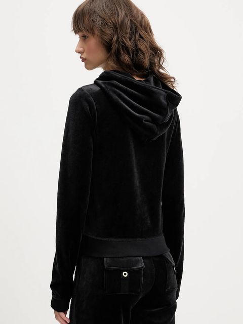 Juicy Couture bluza HERITAGE ROBYN HOODIE damska kolor czarny z kapturem z aplikacją JCSEBJ007G