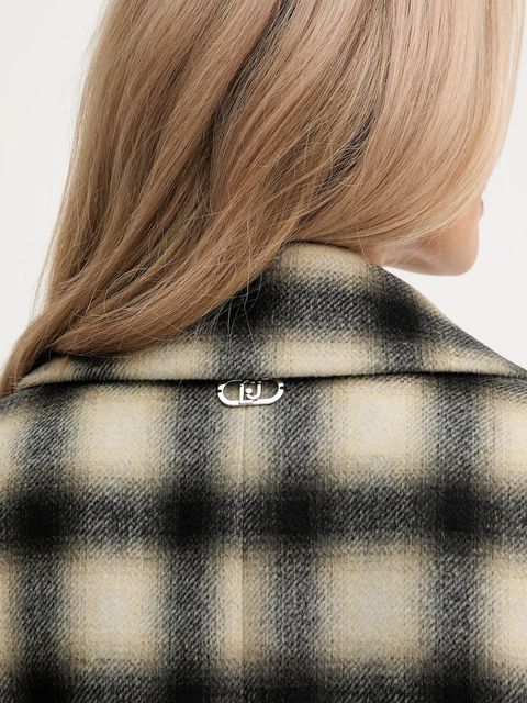 Liu Jo marynarka z domieszką wełny kolor beżowy dwurzędowa wzorzysta MF5193 T079A