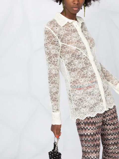 Rabanne sheer lace shirt - White