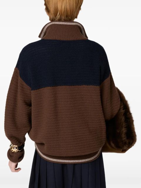 Miu Miu logo-detail zipped cardigan - Brown