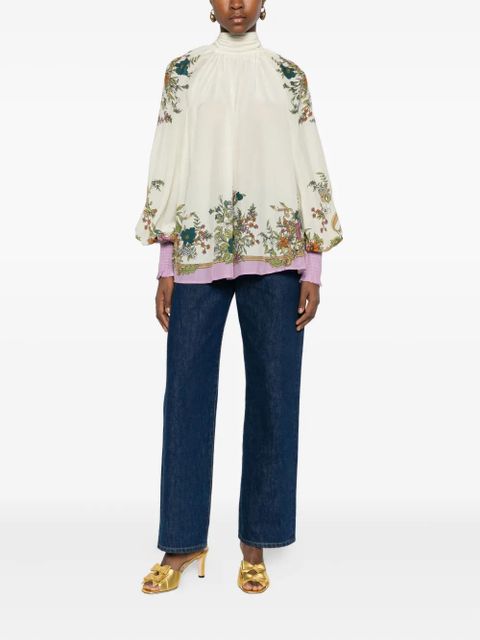 ALEMAIS floral-print high-neck blouse - White