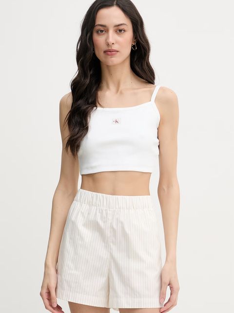 Calvin Klein Jeans crop top damski bawełniany z elastanem - zdjęcie produktu nr 2