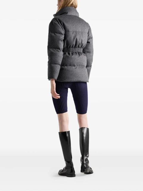 Prada belted logo-plaque down jacket - Blue