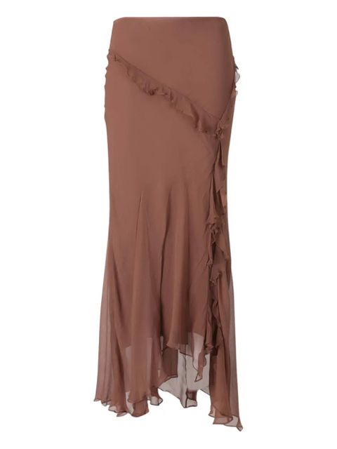 STAUD Diana ruffled asymmetric maxi skirt - Brown - zdjęcie produktu nr 1