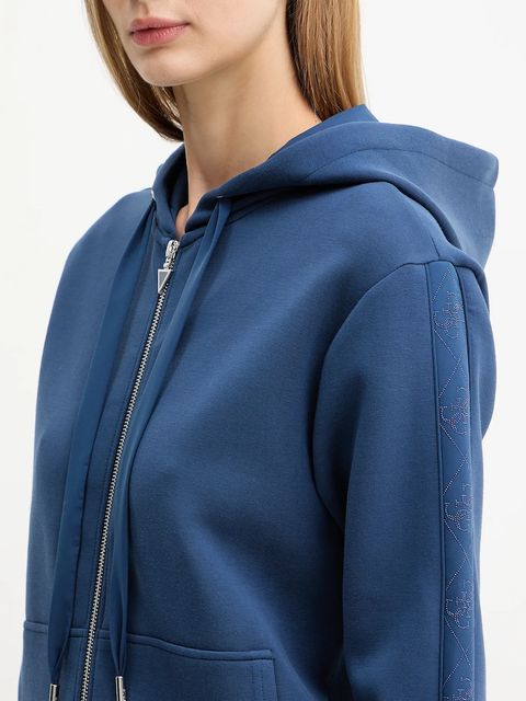 Guess bluza damska kolor niebieski z kapturem z aplikacją W5YQ05 KBYE2