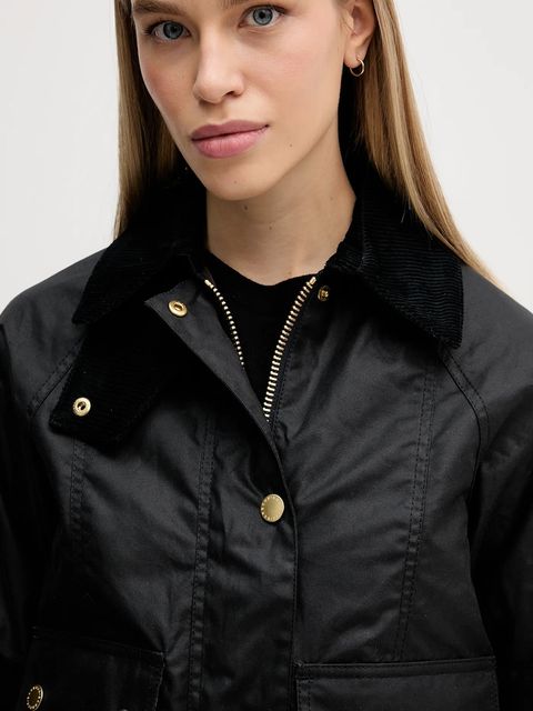 Barbour kurtka Cropped Beadnell Wax damska kolor granatowy przejściowa LWX1403