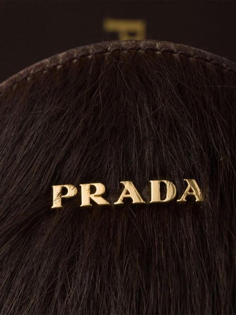 Prada logo-plaque hair-calf mules - Brown