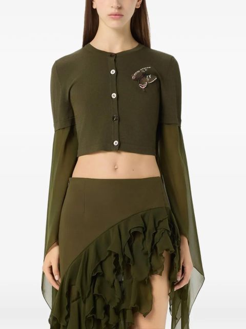 Blumarine butterfly-appliqué long-sleeve crop top - Green
