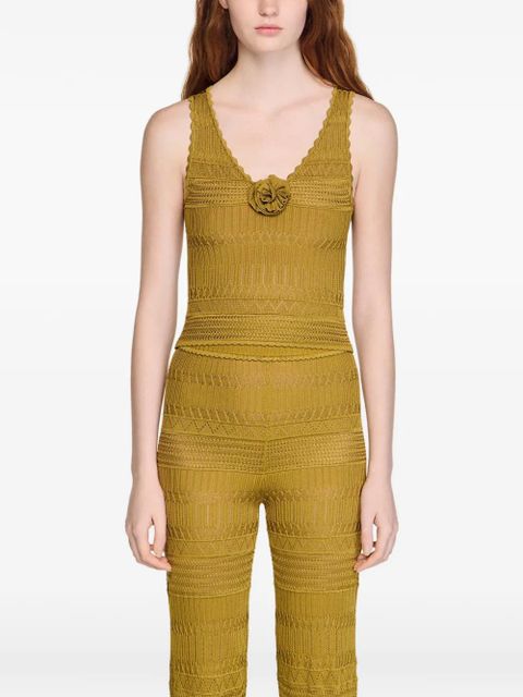 SANDRO floral appliqué knitted top - Green