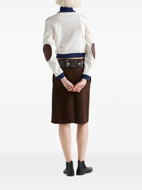 Prada leather-elbow patches striped sweatshirt - White
