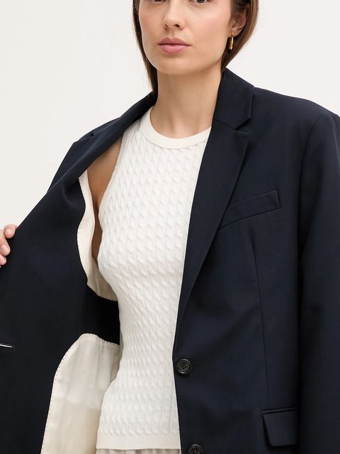 Tommy Hilfiger marynarka bawełniana kolor granatowy jednorzędowa gładka WW0WW46808