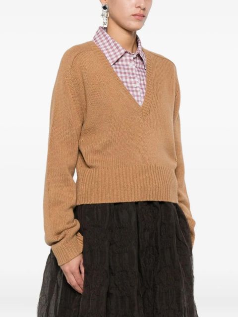 GANNI V-neck wool sweater - Brown - zdjęcie produktu nr 2