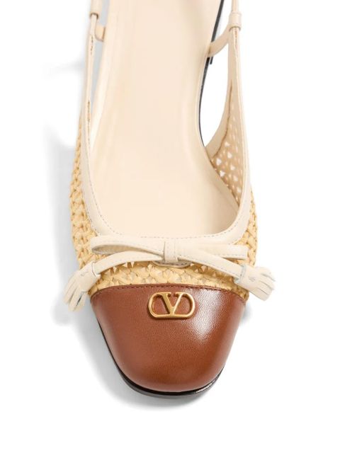 Valentino Garavani Valet Du Roi slingback ballerinas in raffia and kidskin 25mm - Neutrals
