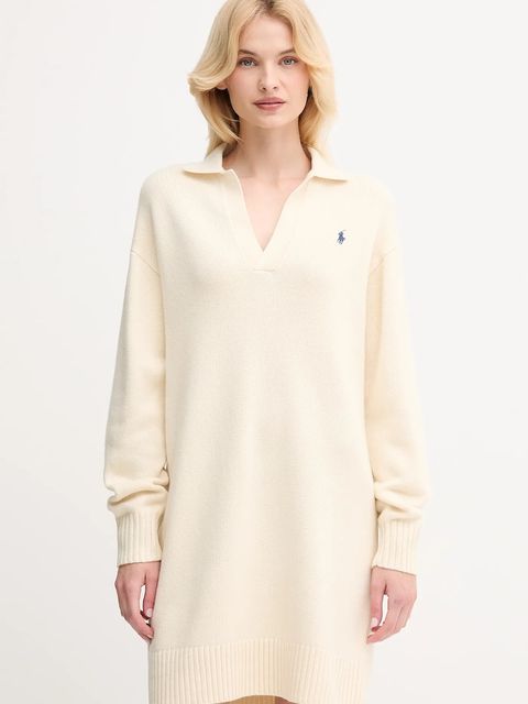 Polo Ralph Lauren sukienka z wełną kolor beżowy mini oversize 211A91143 - zdjęcie produktu nr 1