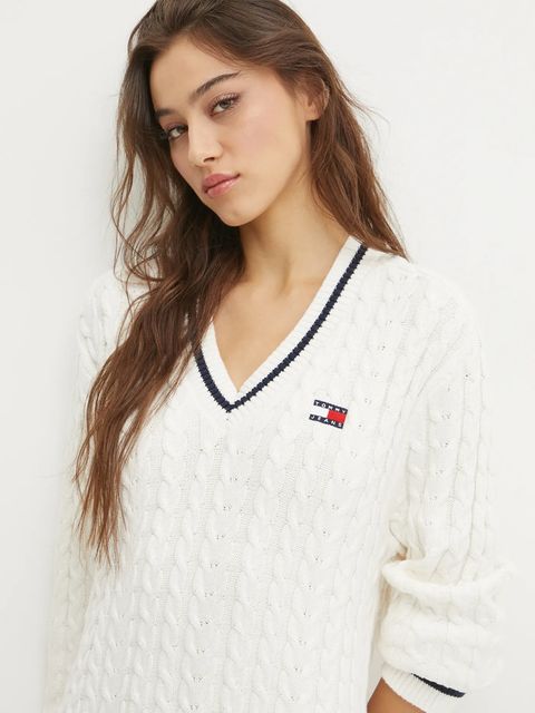 Tommy Jeans sukienka bawełniana kolor beżowy mini prosta DW0DW20186